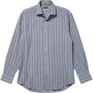 Thomas Dean Button Down Dress Shirt Mens XL Blue Stripe Long Sleeve Office